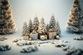 realistic Christmas trees, Gifts box in snow drift, Merry Christmas and Happy New Year festive Royalty Free Stock Photo