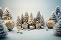 realistic Christmas trees, Gifts box in snow drift, Merry Christmas and Happy New Year festive Royalty Free Stock Photo