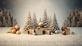 realistic Christmas trees, Gifts box in snow drift, Merry Christmas and Happy New Year festive Royalty Free Stock Photo