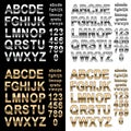 Chrome and Gold effect alphabet font with letters and numbers, bold style text vector illustration Royalty Free Stock Photo