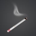 Realistic cigarette with smoke and lipstick print isolated on background. female addiction. Tobacco. Narcotic problem concept,