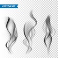 Realistic cigarette smoke set isolated on transparent background. Vector vapor in air, steam flow. Fog, mist effect. Royalty Free Stock Photo