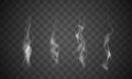 Realistic cigarette smoke waves. Set of realistic white smoke steam, waves from coffee isolated on transparent background. Vector Royalty Free Stock Photo