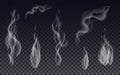 Realistic cigarette smoke waves or steam on transparent background. Royalty Free Stock Photo
