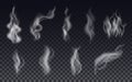 Realistic cigarette smoke waves or steam on transparent background. Royalty Free Stock Photo