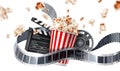 Vector movie cinema poster flying popcorn tape Royalty Free Stock Photo