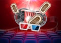 Vector movie cinema poster popcorn tape glasses