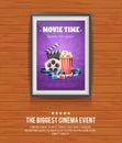 Realistic cinema poster in a wooden picture frame Royalty Free Stock Photo