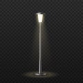 Realistic city street light glowing in darkness yellow warm light. Old-fashioned, retro lamppost