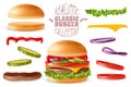 Realistic classic burger elements set