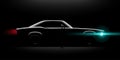 Realistic classic car coupe side view lighting in the dark