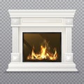 Realistic 3D classic fireplace with burning fire