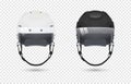 Realistic classic ice hockey helmets with visor set - black and white color. Isolated on transparent background. Front