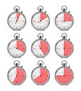 Realistic Classic Metal Stopwatch Set. Vector