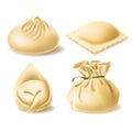 Realistic clipart of different dumplings