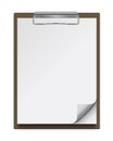 Realistic clipboard with a few blank white sheets of paper