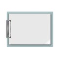 Realistic clipboard with a few blank white sheets of paper. Template or mock up for text and design. Empty paper notes, top view.