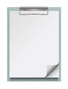 Realistic clipboard with a few blank white sheets of paper. Template or mock up for text and design. Empty paper notes, top view.