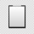 Realistic clipboard vector isolated illustration on trans parent background. Office folder. Notepad information board vector Royalty Free Stock Photo