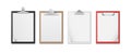 Realistic clipboards with blank white paper sheet. Notepad information board set