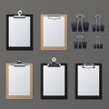 Realistic clipboards with blank white paper sheet. Notepad information board vector illustration