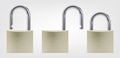 Realistic Closed and Opened Brass Padlock, Front View