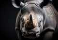 Realistic closeup portrait of a rhino on dark background. AI generated