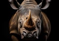 Realistic closeup portrait of a rhino on dark background. AI generated