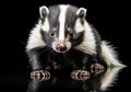 Realistic closeup portrait of a skunk on dark background. AI generated