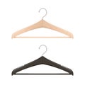 Realistic clothers hanger. Wooden and black plastic. Isolated