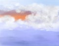 A realistic cloud painting on sunset sky background