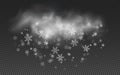 Realistic cloud with snowflakes. Falling Christmas snow on a transparent background. Vector illustration Royalty Free Stock Photo