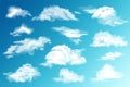 Realistic Clouds Set. White cloud. Blue Sky Panorama. Vector Illustration. Royalty Free Stock Photo