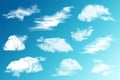 Realistic Clouds Set. White cloud. Blue Sky Panorama. Vector Illustration. Royalty Free Stock Photo