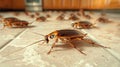 Realistic cockroaches invading kitchen space. Pests on domestic flooring. Concept of home sanitation, pest problem, and Royalty Free Stock Photo