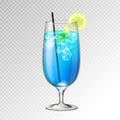 Realistic cocktail blue lagoon glass vector illustration
