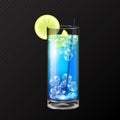 Realistic cocktail blue lagoon glass vector illustration