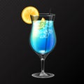 Realistic cocktail blue lagoon glass vector illustration