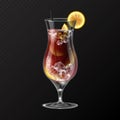 Realistic cocktail long island ice tea glass vector illustration