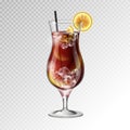 Realistic cocktail long island ice tea glass vector illustration Royalty Free Stock Photo