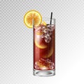 Realistic cocktail long island ice tea glass vector illustration Royalty Free Stock Photo