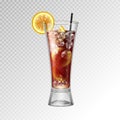 Realistic cocktail long island ice tea glass vector illustration Royalty Free Stock Photo