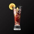 Realistic cocktail long island ice tea glass vector illustration Royalty Free Stock Photo