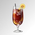 Realistic cocktail long island ice tea glass vector illustration Royalty Free Stock Photo