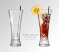 Realistic cocktail long island ice tea on transparent background. Full and empty glass Royalty Free Stock Photo