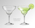 Realistic cocktail margarita on transparent background. Full and empty glass