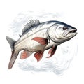 Dynamic Bass Fish Illustration With Sea Water In Light White And Light Red Royalty Free Stock Photo