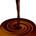 Realistic coffee or cocoa liquid flow and whirlwind Golden brown color. Whirl of of pouring chocolate milk. Trickle and Swirl of