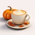 Realistic Coffee Cup And Pumpkin: A Warmcore Rendering