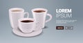 realistic coffee cups hot americano espresso drinks horizontal copy space